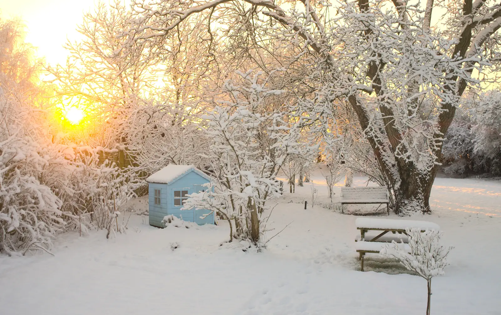 The sun creeps over Fred's little house, from A Couple of Snow Days, Brome, Suffolk - 16th January 2013