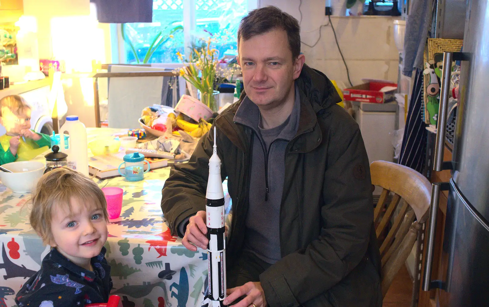 Nosher with the rocket he mostly made, from A Couple of Snow Days, Brome, Suffolk - 16th January 2013