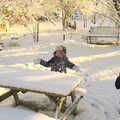 Fred sweeps snow of the table, A Couple of Snow Days, Brome, Suffolk - 16th January 2013
