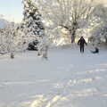 Isobel and Fred down the bottom of the garden, A Couple of Snow Days, Brome, Suffolk - 16th January 2013