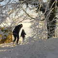 Isobel and Fred head off out the back, A Couple of Snow Days, Brome, Suffolk - 16th January 2013