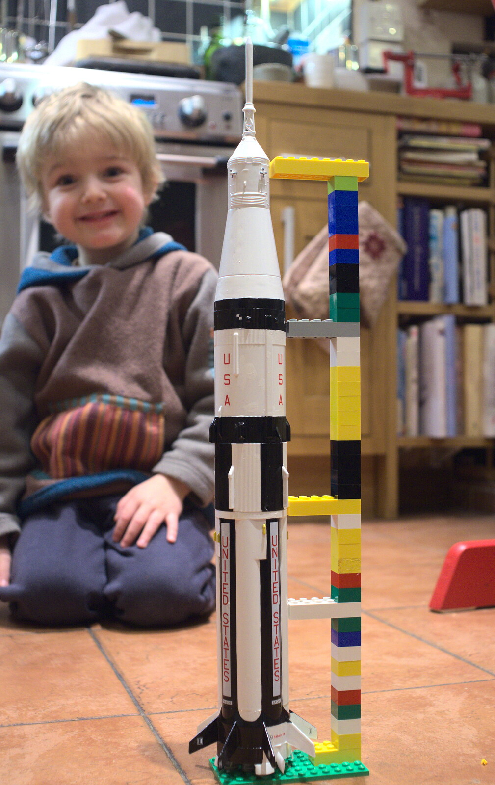Fred builds a tower for Apollo 7 from A Couple of Snow Days, Brome, Suffolk - 16th January 2013