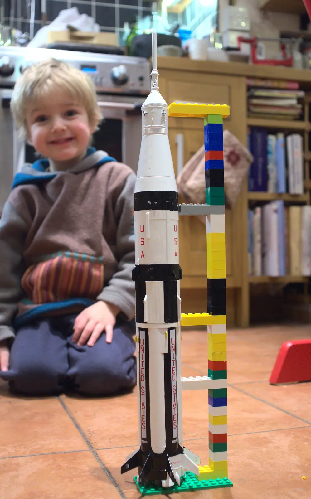 Fred builds a tower for Apollo 7, from A Couple of Snow Days, Brome, Suffolk - 16th January 2013