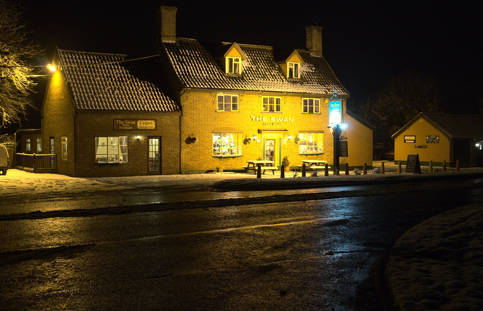 The Swan under sodium floodlights from A Couple of Snow Days, Brome, Suffolk - 16th January 2013