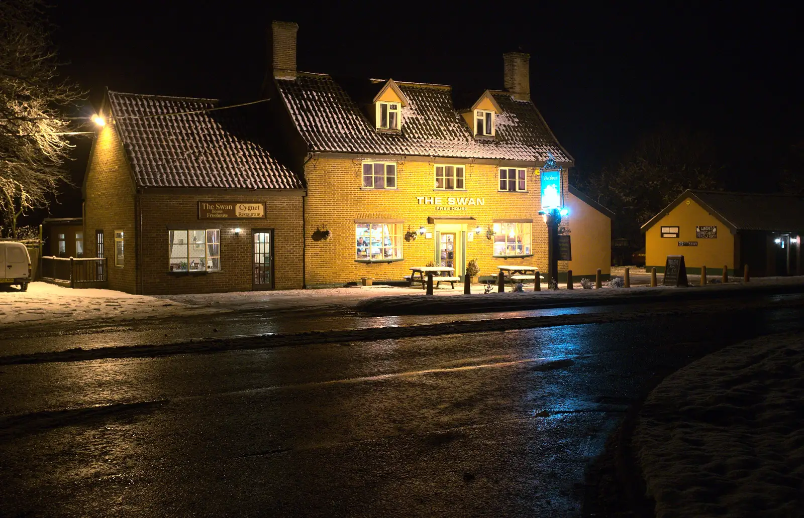 The Swan under sodium floodlights, from A Couple of Snow Days, Brome, Suffolk - 16th January 2013