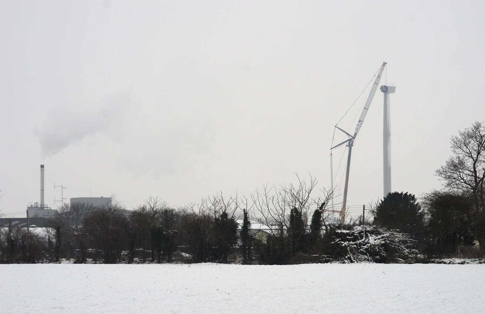 More Snow Days and a Wind Turbine is Built, Brome, Suffolk - 19th January 2013: The first turbine goes up