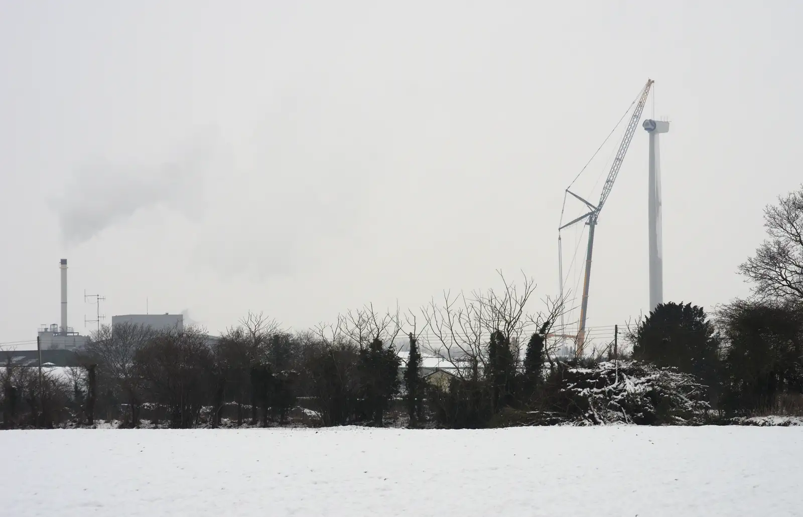 The first turbine goes up, from More Snow Days and a Wind Turbine is Built, Brome, Suffolk - 19th January 2013