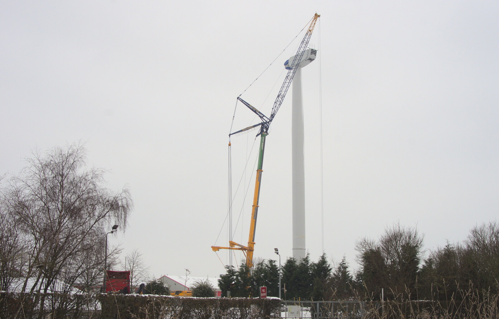 More Snow Days and a Wind Turbine is Built, Brome, Suffolk - 19th January 2013: A close-up of the turbine construction