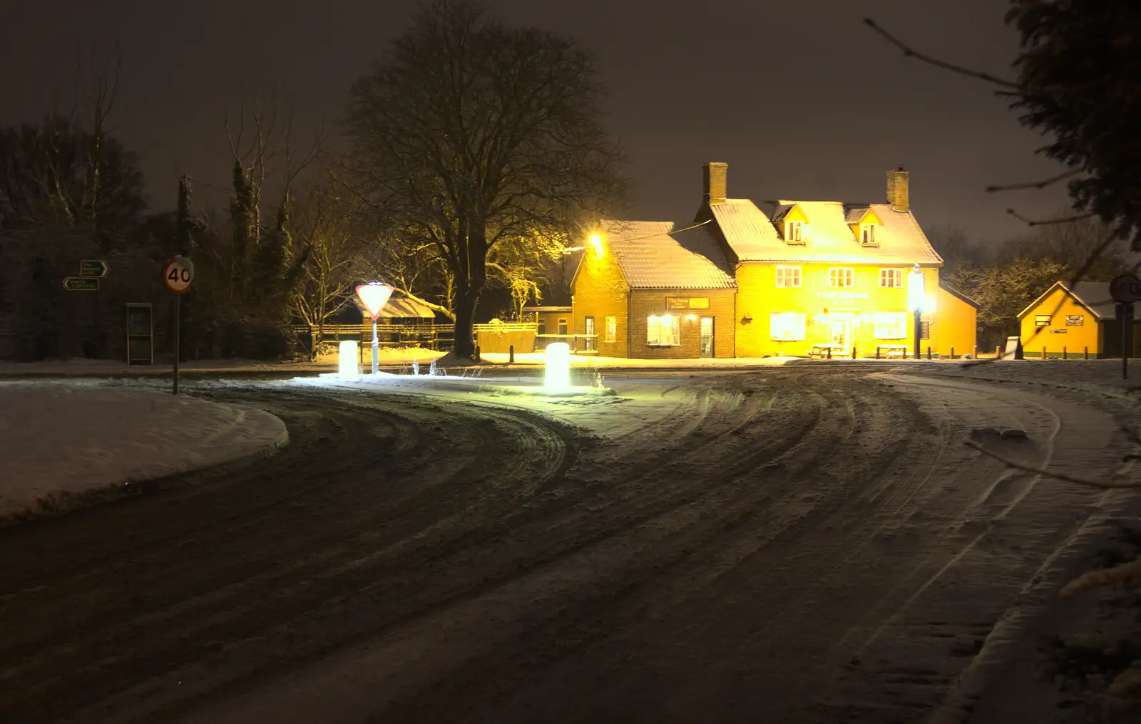 Snow on the B1077, and the Brome Swan, from More Snow Days and a Wind Turbine is Built, Brome, Suffolk - 19th January 2013