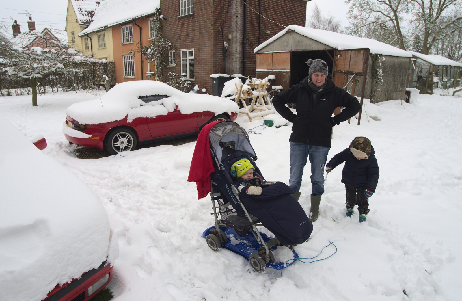 More Snow Days and a Wind Turbine is Built, Brome, Suffolk - 19th January 2013: Harry's out in his buggy