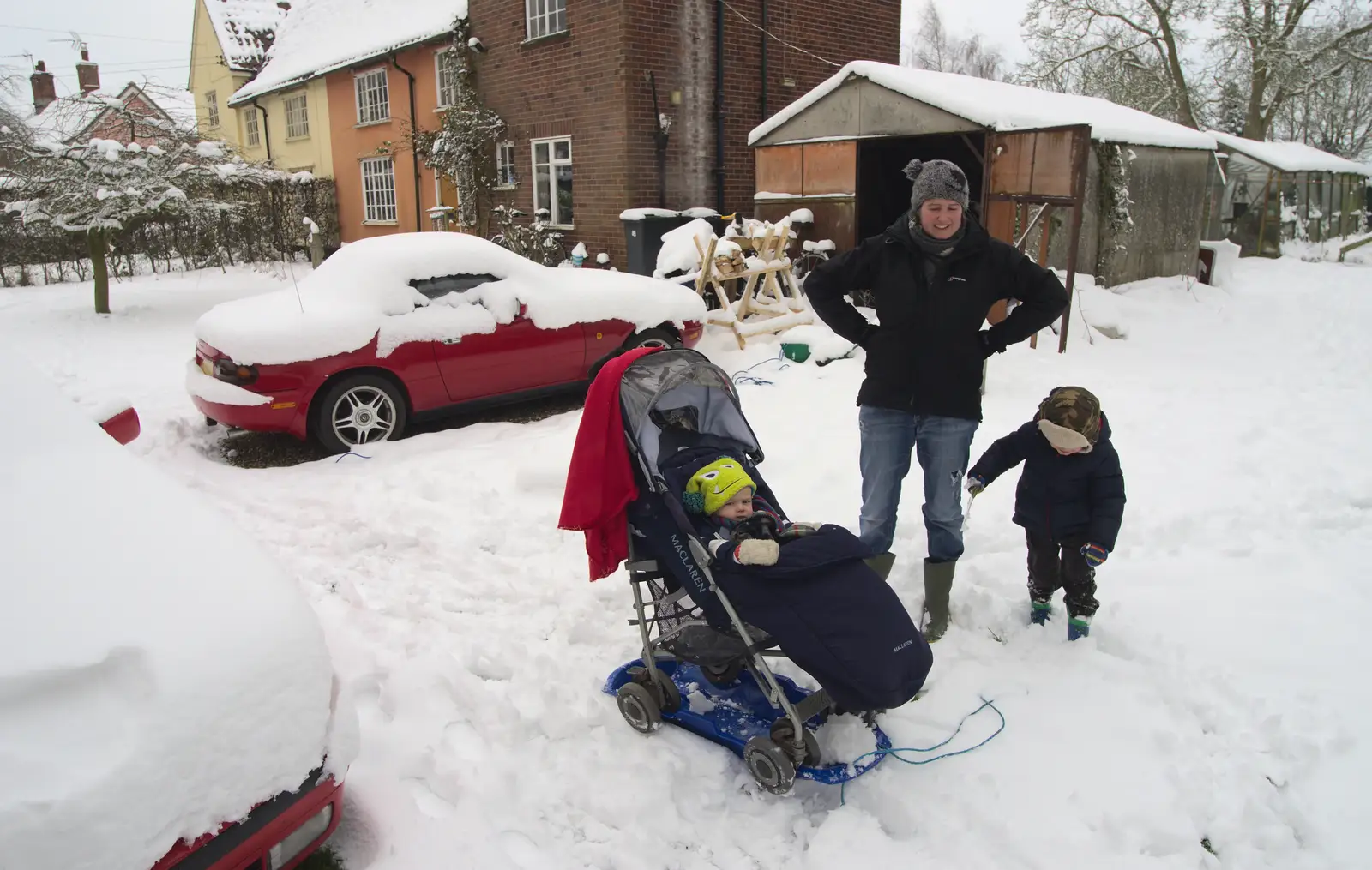 Harry's out in his sledge-buggy, from More Snow Days and a Wind Turbine is Built, Brome, Suffolk - 19th January 2013