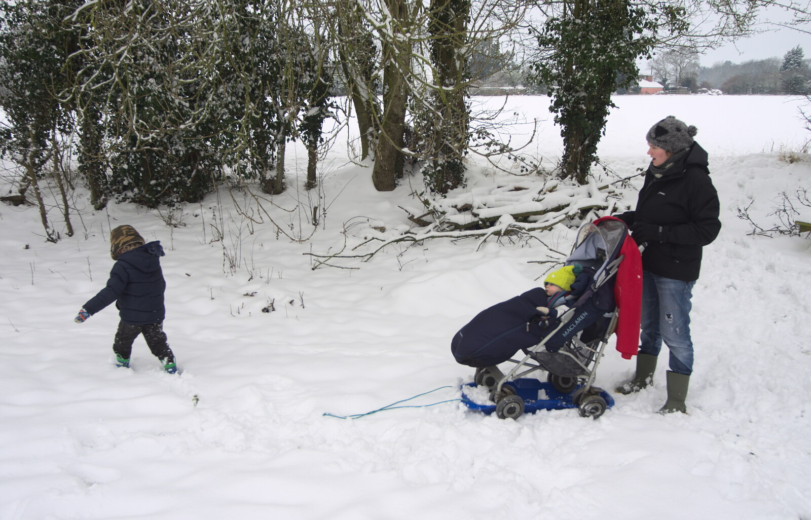 More Snow Days and a Wind Turbine is Built, Brome, Suffolk - 19th January 2013: Harry's sledge-buggy