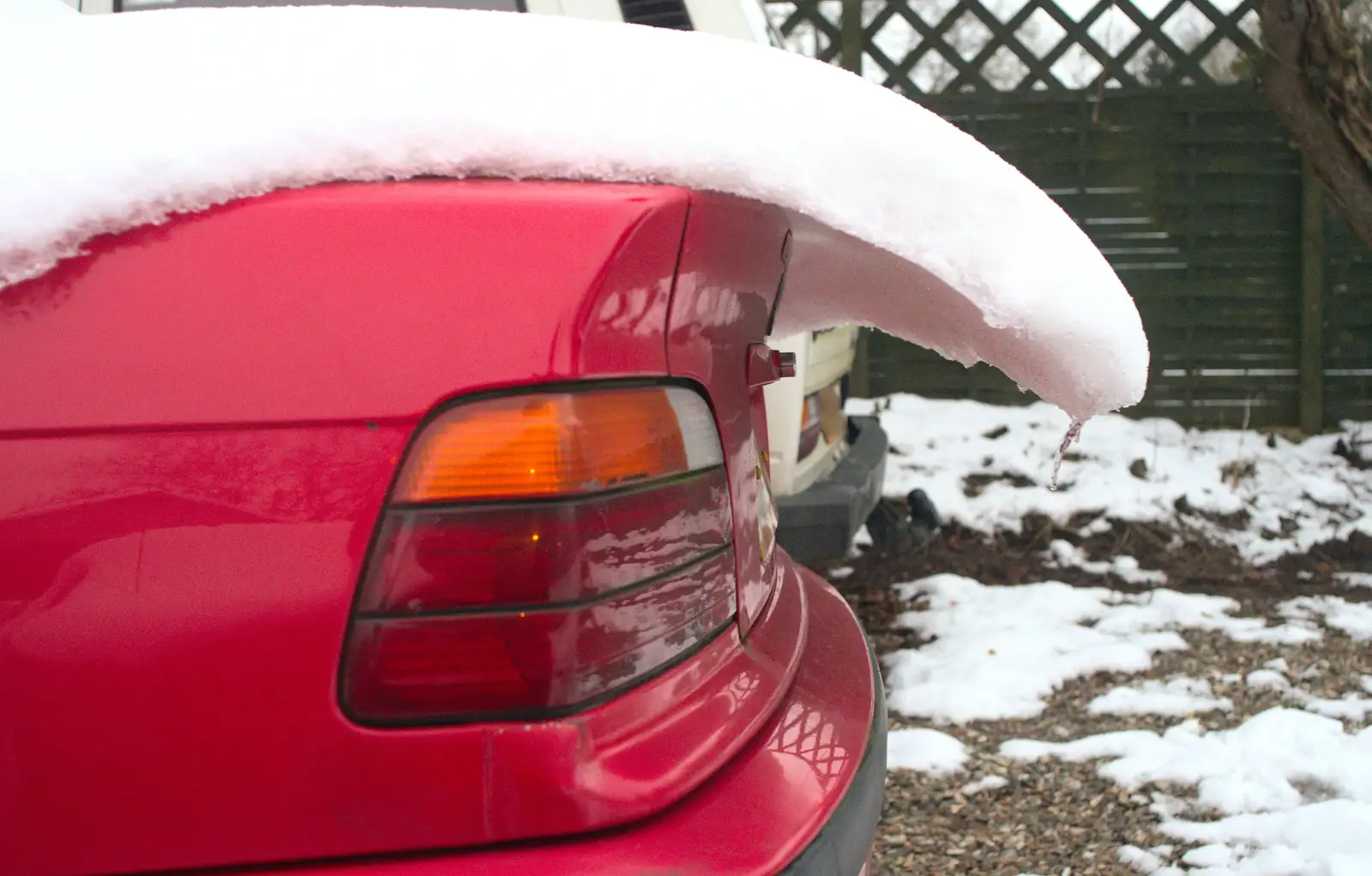 There's a cool ice shelf on the car, from More Snow Days and a Wind Turbine is Built, Brome, Suffolk - 19th January 2013