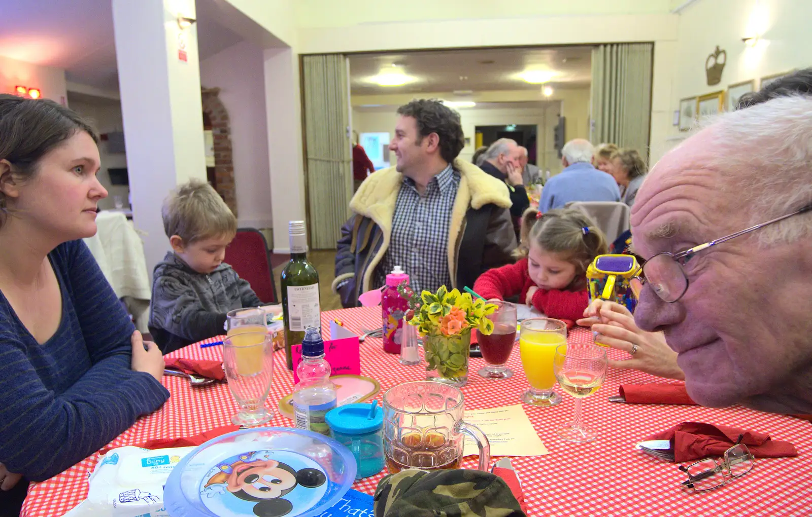 Grandad leans in, from Sunday Lunch at the Village Hall, Brome, Suffolk - 3rd February 2013