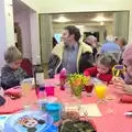 Grandad leans in, Sunday Lunch at the Village Hall, Brome, Suffolk - 3rd February 2013