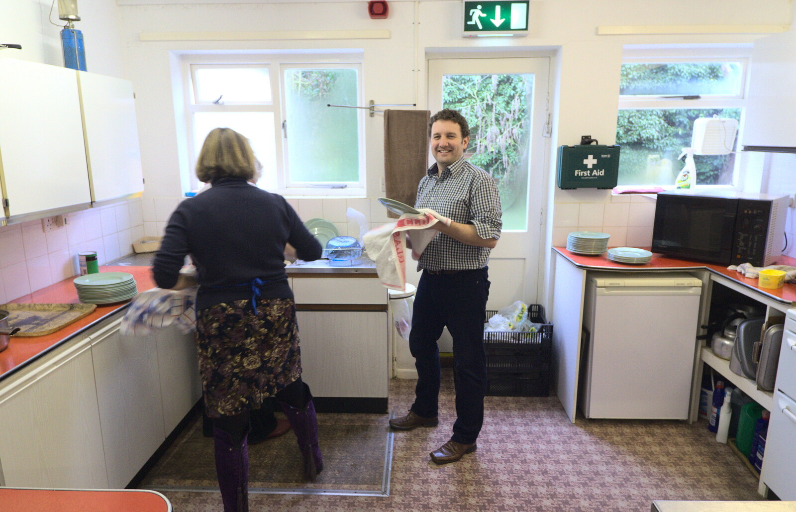 Clive helps with washing up from Sunday Lunch at the Village Hall, Brome, Suffolk - 3rd February 2013