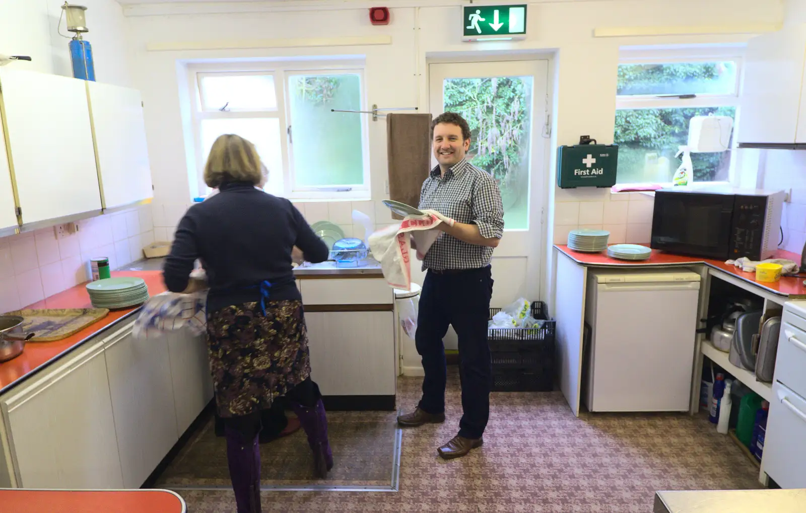 Clive helps with washing up, from Sunday Lunch at the Village Hall, Brome, Suffolk - 3rd February 2013