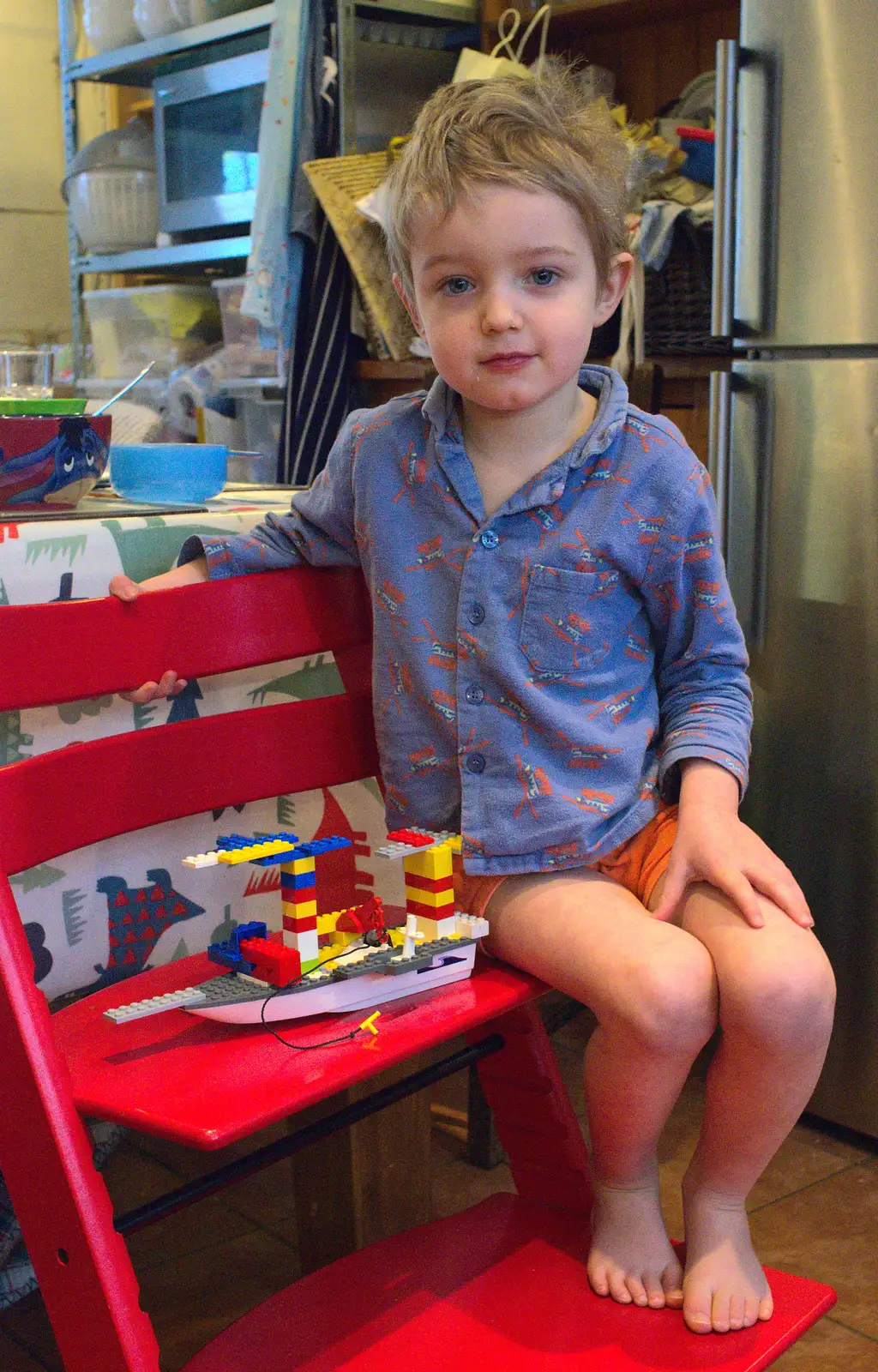 Fred shows off his latest Lego boat, from Harry Eats, and a Little London Randomness, Suffolk and London - 12th February 2013