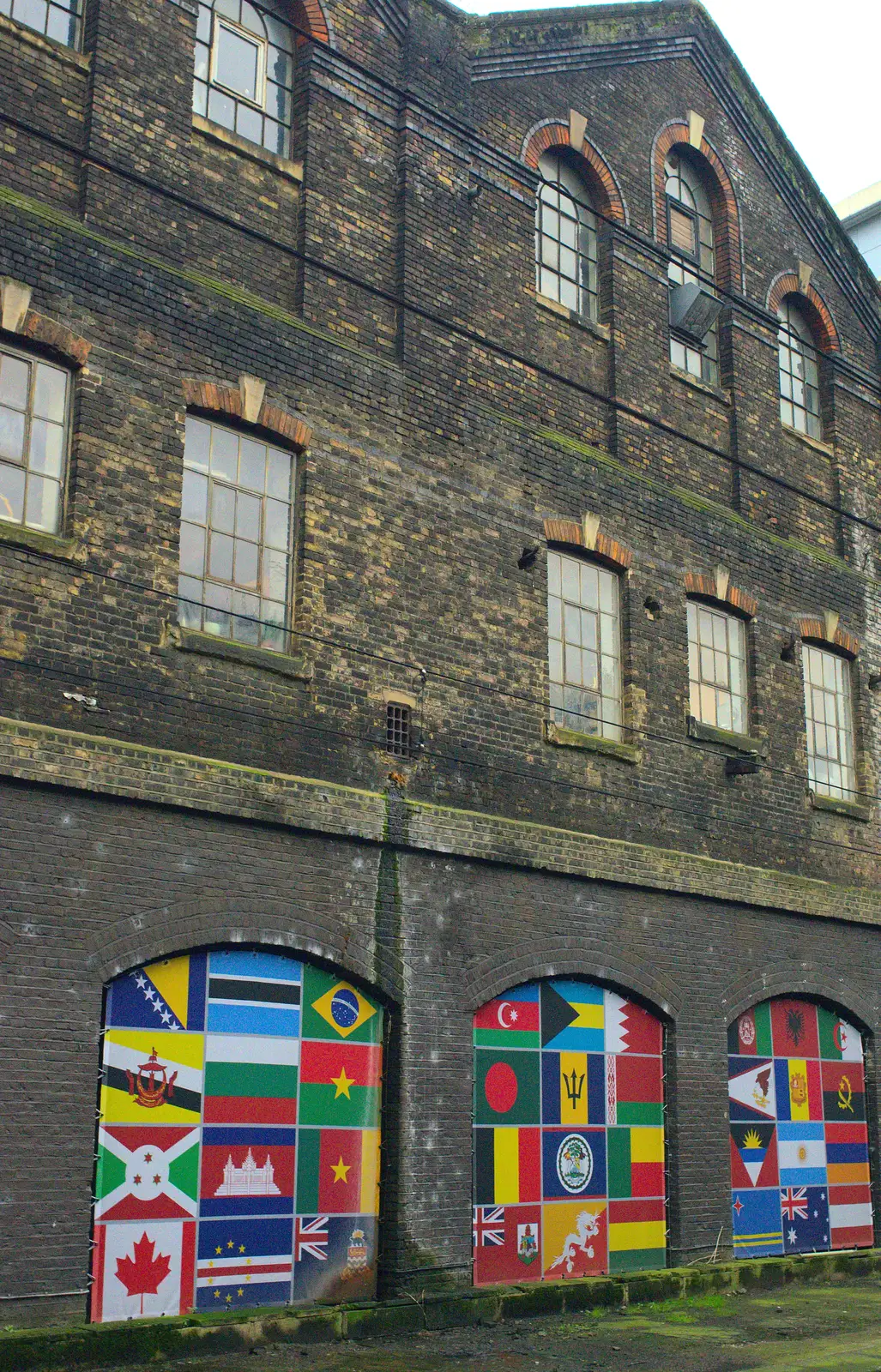 The flags of nations look incongruously bright, from Harry Eats, and a Little London Randomness, Suffolk and London - 12th February 2013