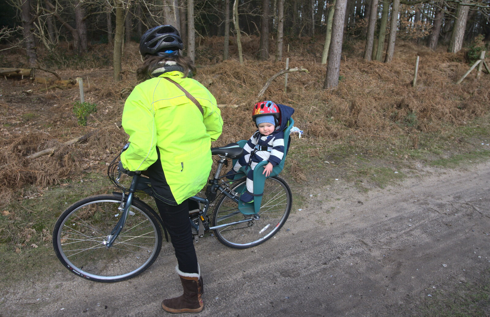 Harry on his bike seat from Music at Amandines and a High Lodge Bike Ride, Diss and Brandon - 17th February 2013