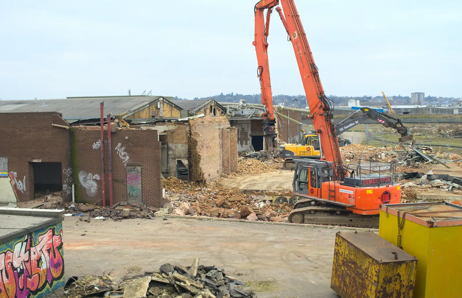 The old factory is demolished, from The Demolition of the Bacon Factory, Ipswich, Suffolk - 20th February 2013