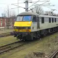 Class 90 90044 in Freightliner livery, The Demolition of the Bacon Factory, Ipswich, Suffolk - 20th February 2013