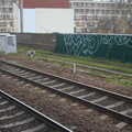 Outline graffiti on a bridge, The Demolition of the Bacon Factory, Ipswich, Suffolk - 20th February 2013