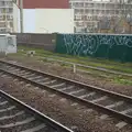 Outline graffiti on a bridge, The Demolition of the Bacon Factory, Ipswich, Suffolk - 20th February 2013