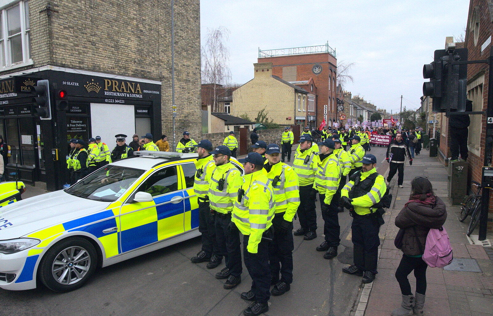 There's a big police presence from An Anti-Fascist March, Mill Road, Cambridge - 23rd February 2013