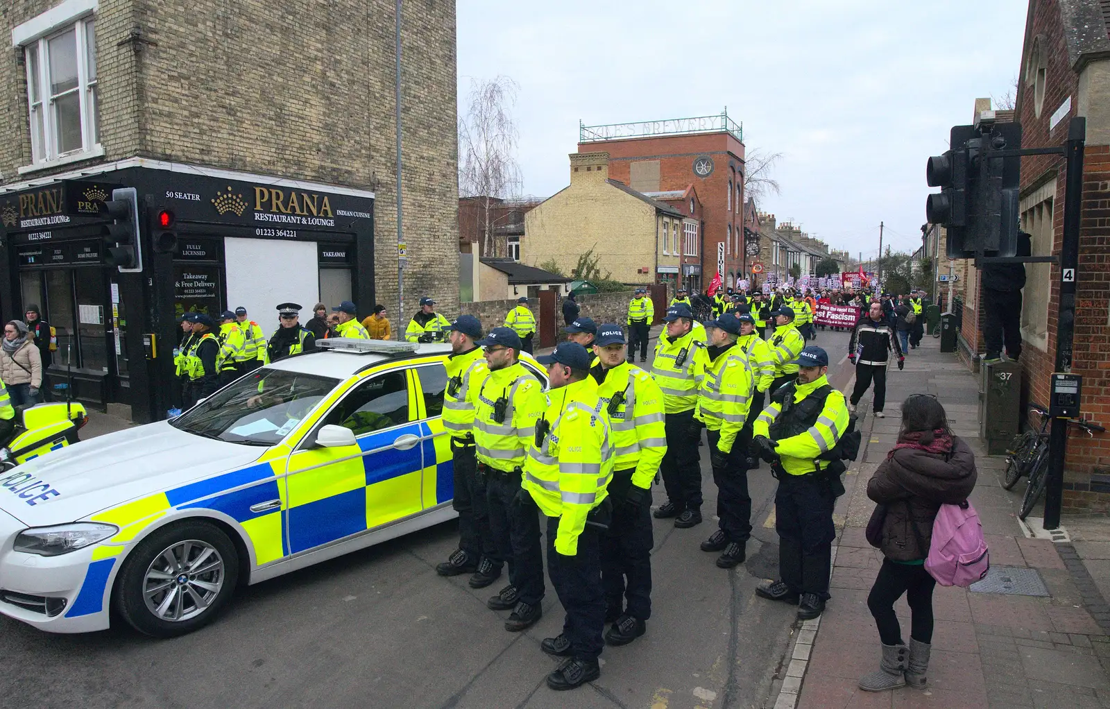 There's a big police presence, from An Anti-Fascist March, Mill Road, Cambridge - 23rd February 2013