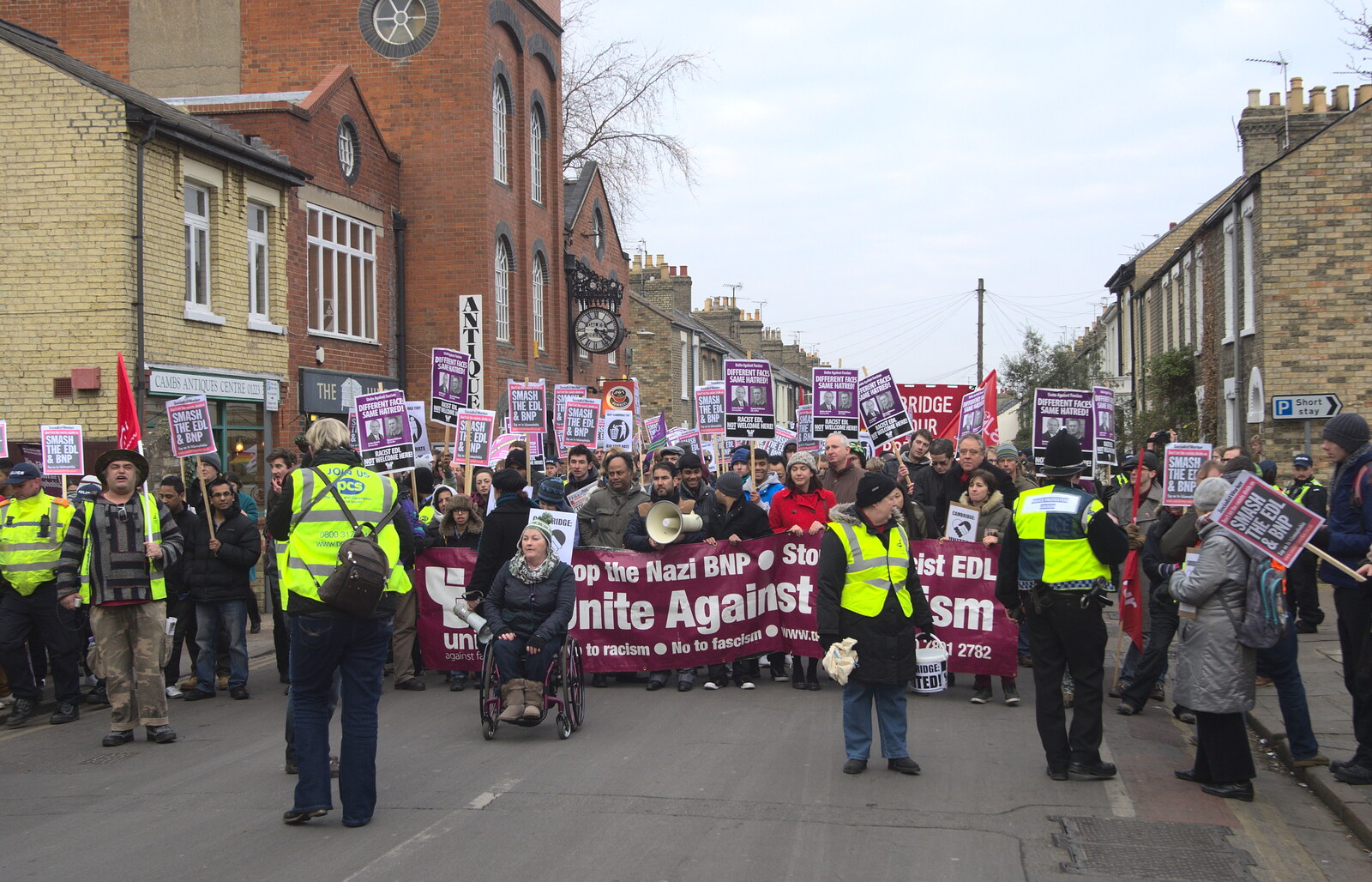 The massed marchers are stopped on Gwydir Street from An Anti-Fascist March, Mill Road, Cambridge - 23rd February 2013