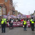 The massed marchers are stopped on Gwydir Street, An Anti-Fascist March, Mill Road, Cambridge - 23rd February 2013