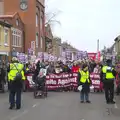 The massed marchers are stopped on Gwydir Street, An Anti-Fascist March, Mill Road, Cambridge - 23rd February 2013