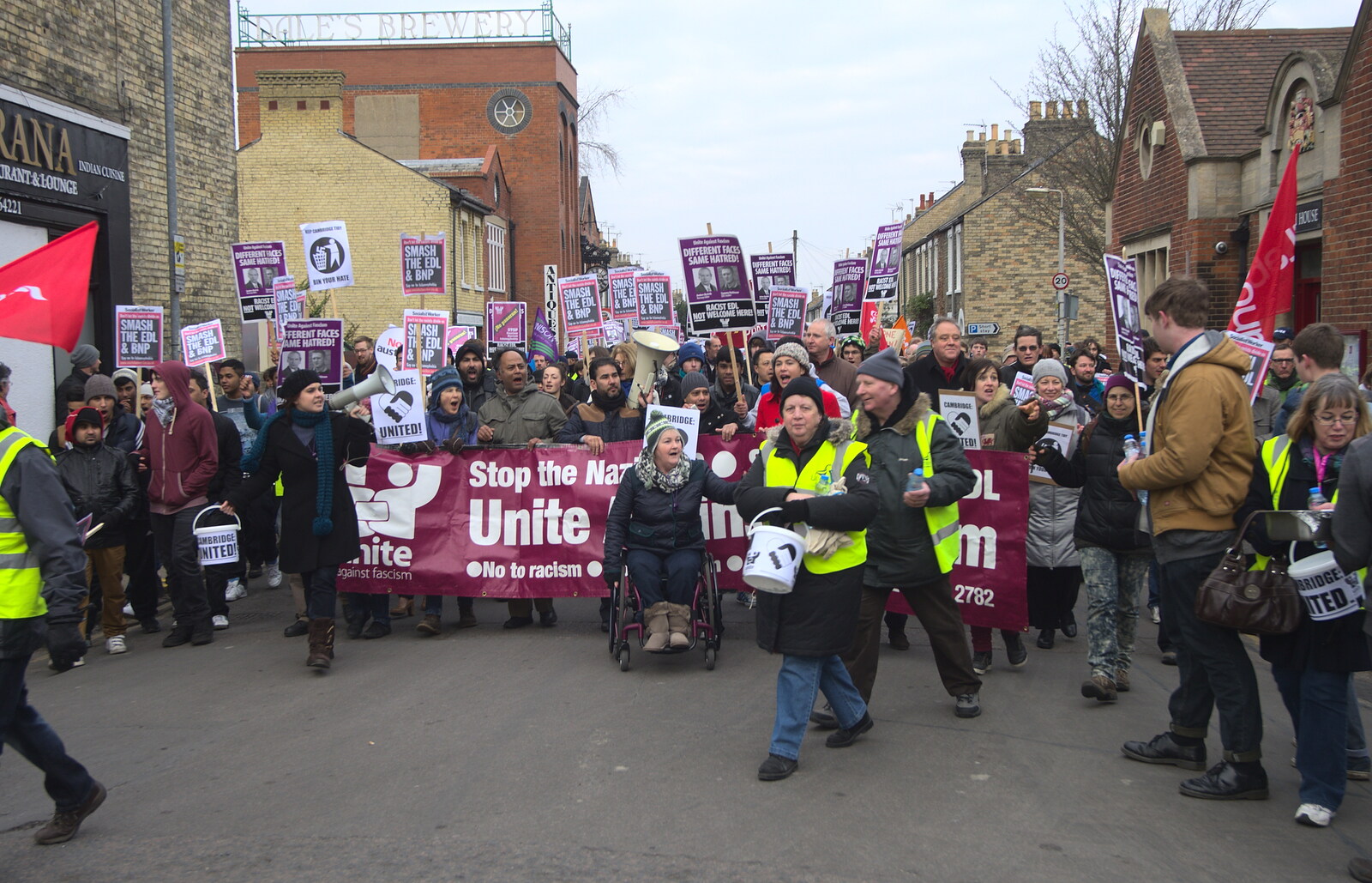 The marchers wait from An Anti-Fascist March, Mill Road, Cambridge - 23rd February 2013
