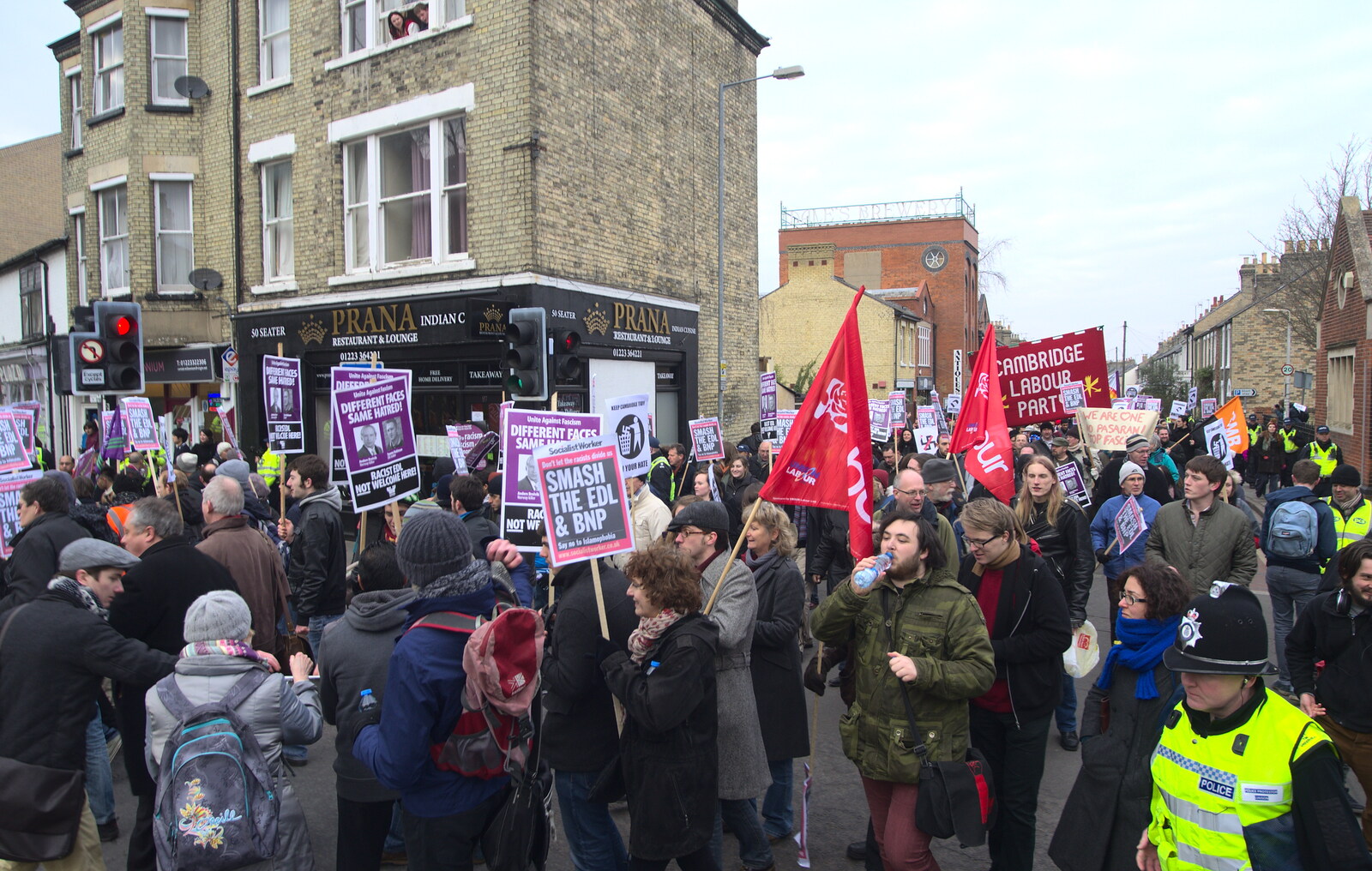 The marchers are released on to Mill Road from An Anti-Fascist March, Mill Road, Cambridge - 23rd February 2013