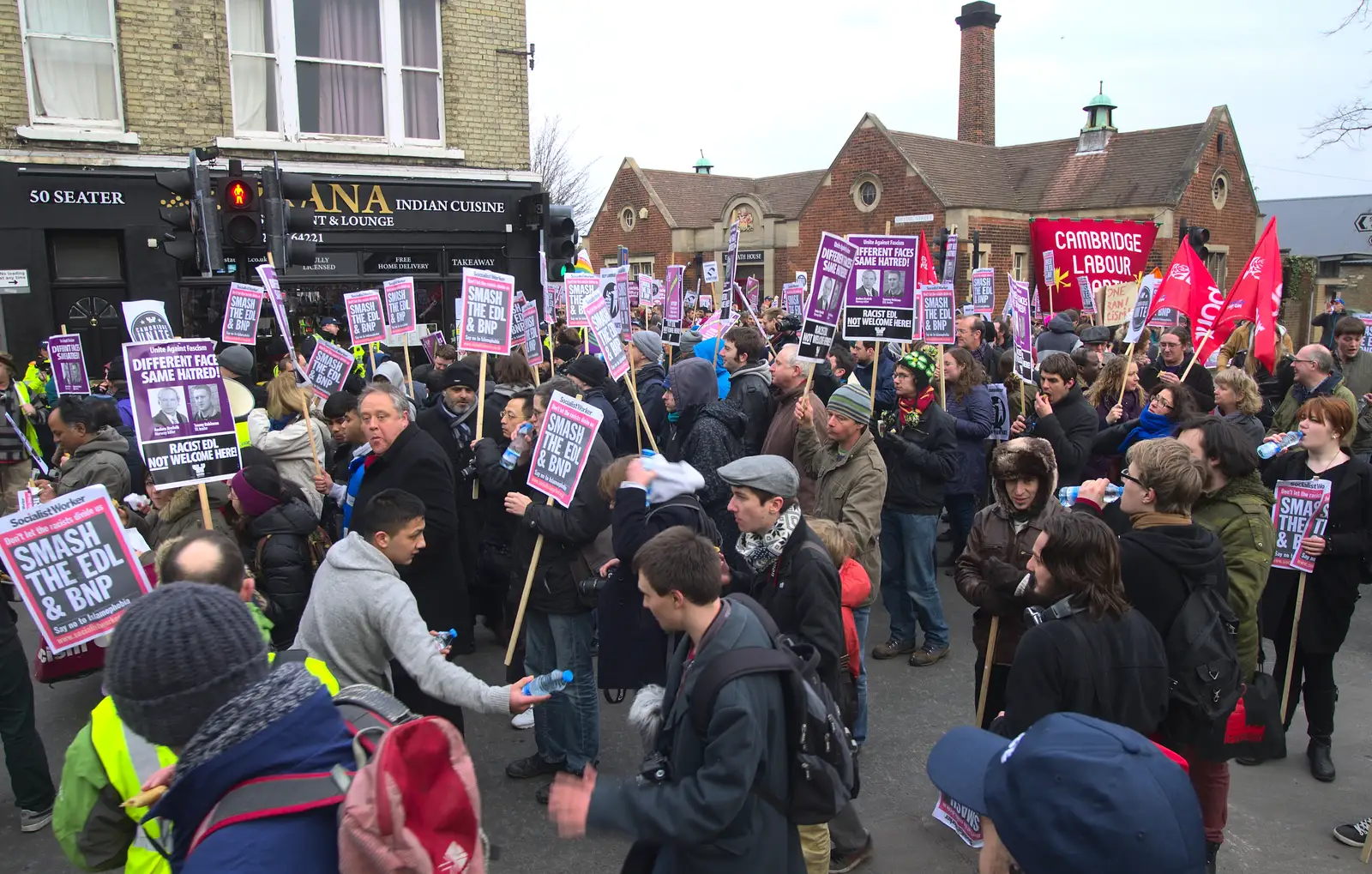 The marchers are released on to Mill Road, from An Anti-Fascist March, Mill Road, Cambridge - 23rd February 2013