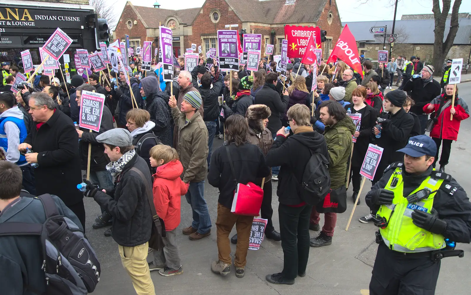 The rozzers keep an eye on things, from An Anti-Fascist March, Mill Road, Cambridge - 23rd February 2013