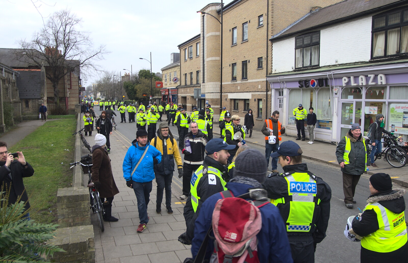 Police a spread out up Mill Road from An Anti-Fascist March, Mill Road, Cambridge - 23rd February 2013