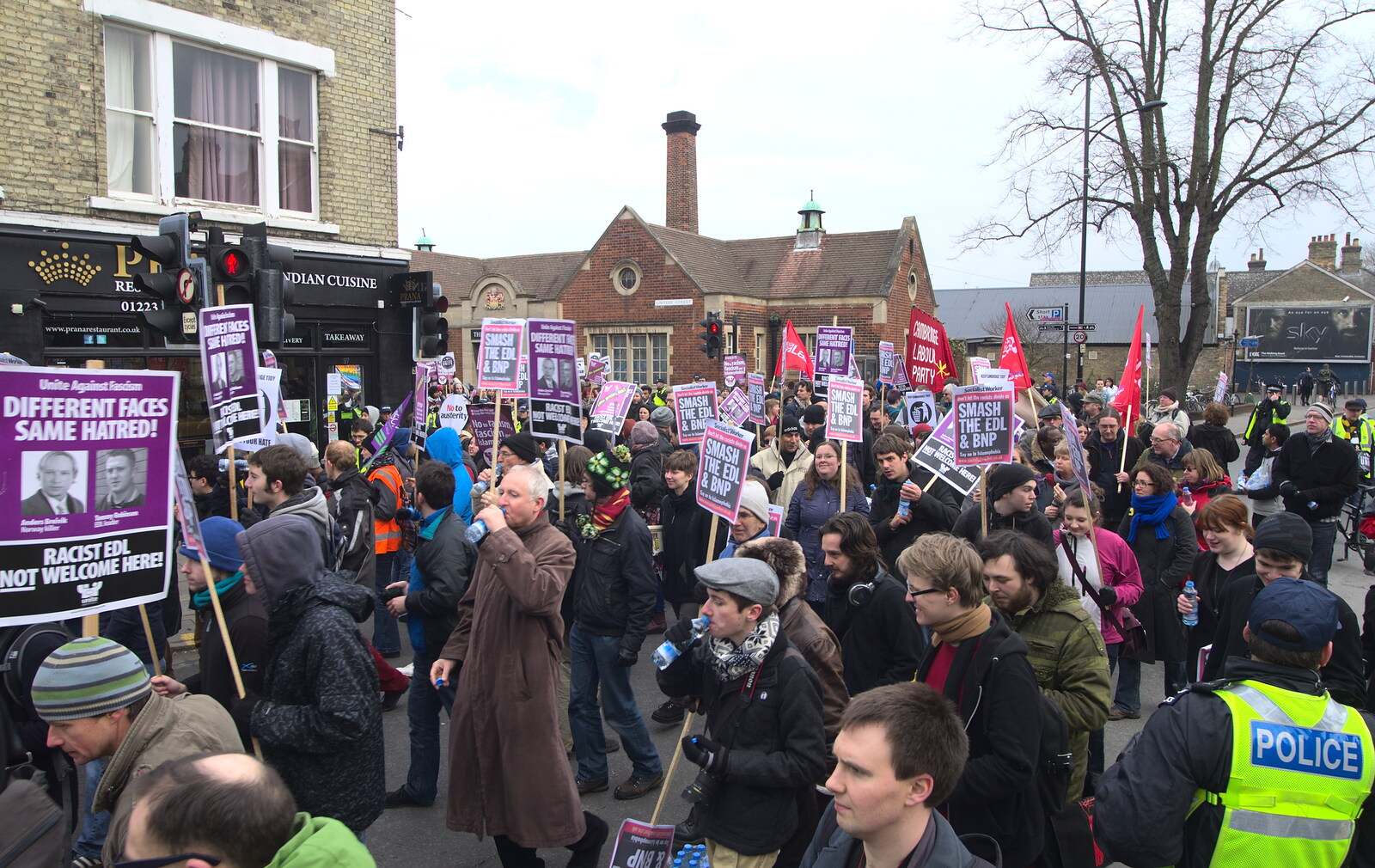 The march sets off up Mill road from An Anti-Fascist March, Mill Road, Cambridge - 23rd February 2013