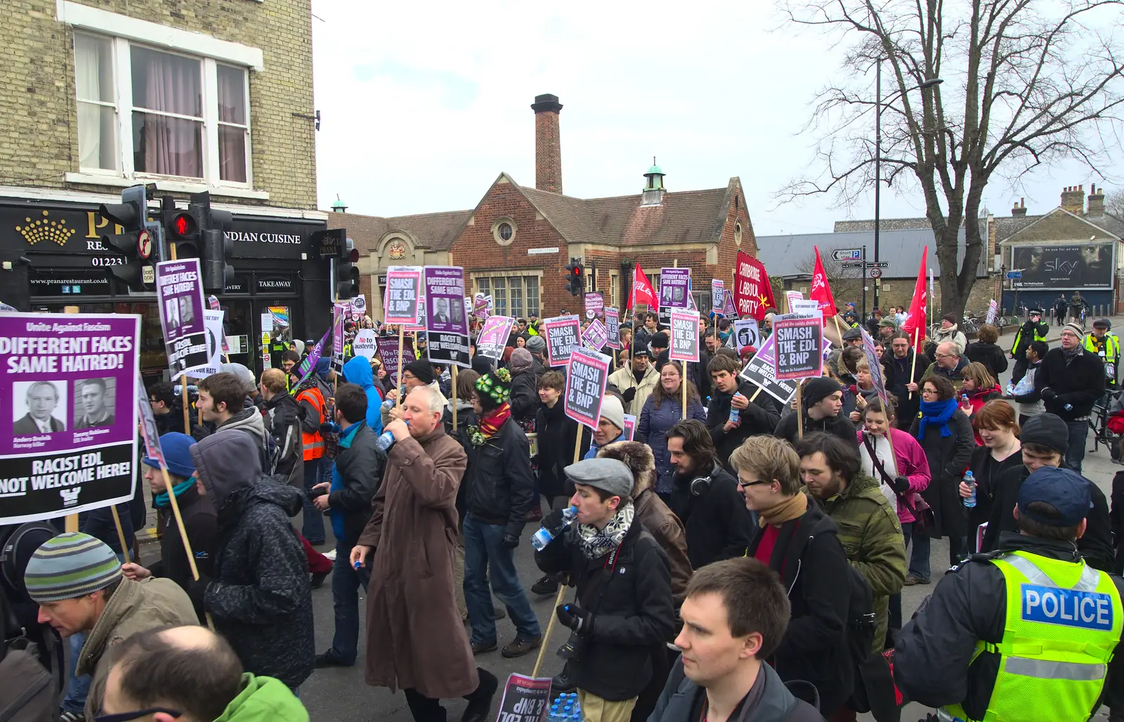 The march sets off up Mill road, from An Anti-Fascist March, Mill Road, Cambridge - 23rd February 2013