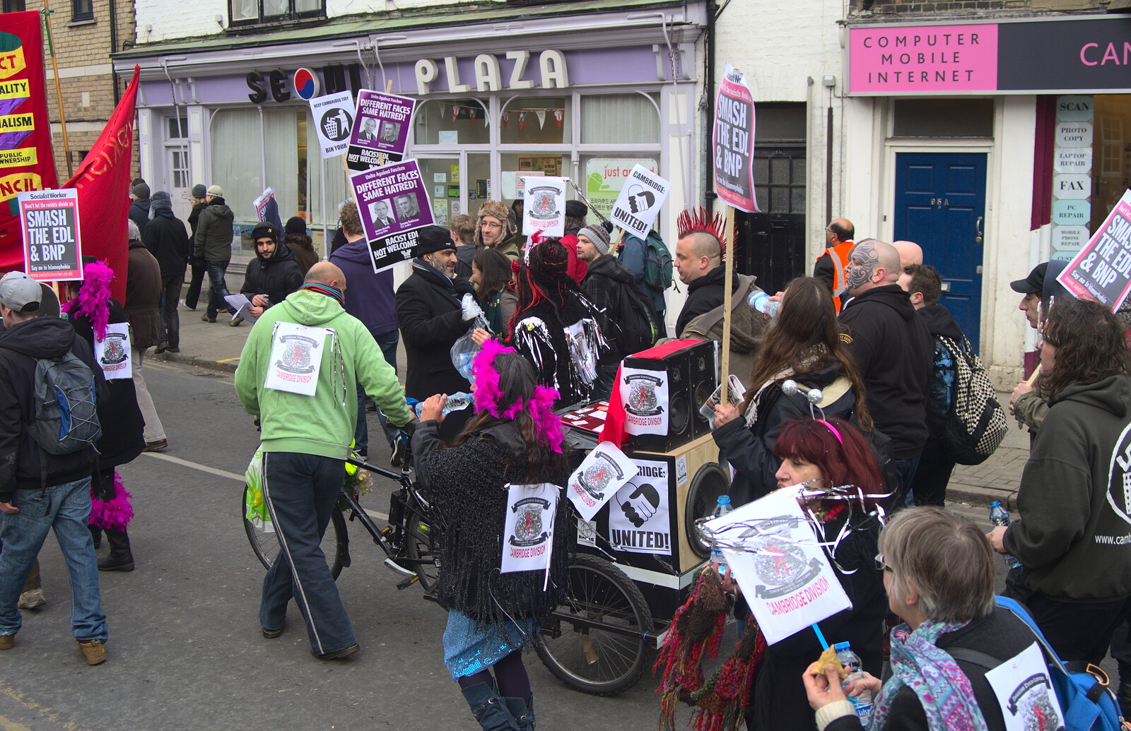 A random group heads up Mill Street from An Anti-Fascist March, Mill Road, Cambridge - 23rd February 2013