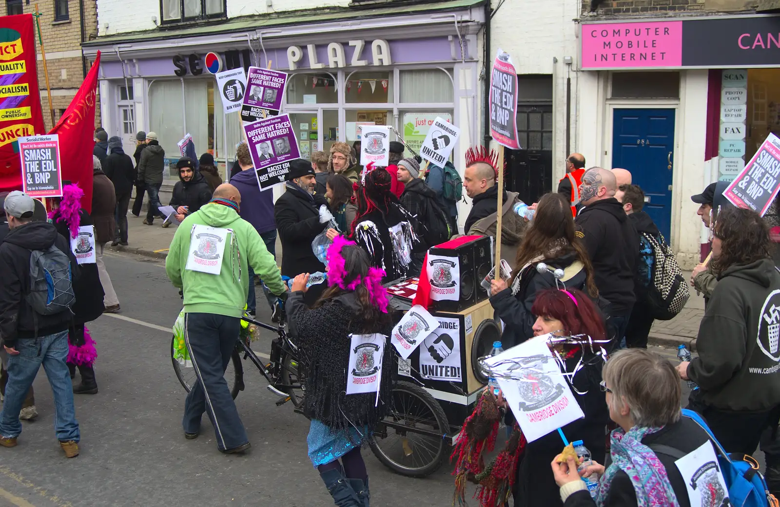 A random group heads up Mill Street, from An Anti-Fascist March, Mill Road, Cambridge - 23rd February 2013