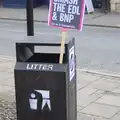 A placard is left in a bin, An Anti-Fascist March, Mill Road, Cambridge - 23rd February 2013