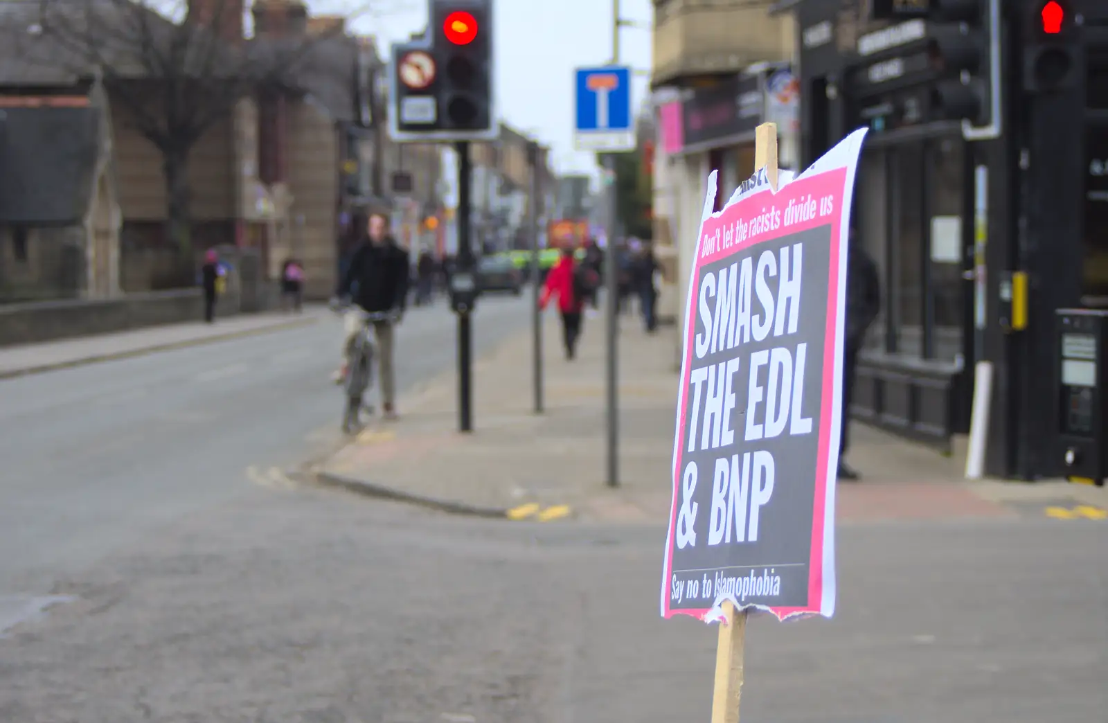 A placard on Mill Road, from An Anti-Fascist March, Mill Road, Cambridge - 23rd February 2013