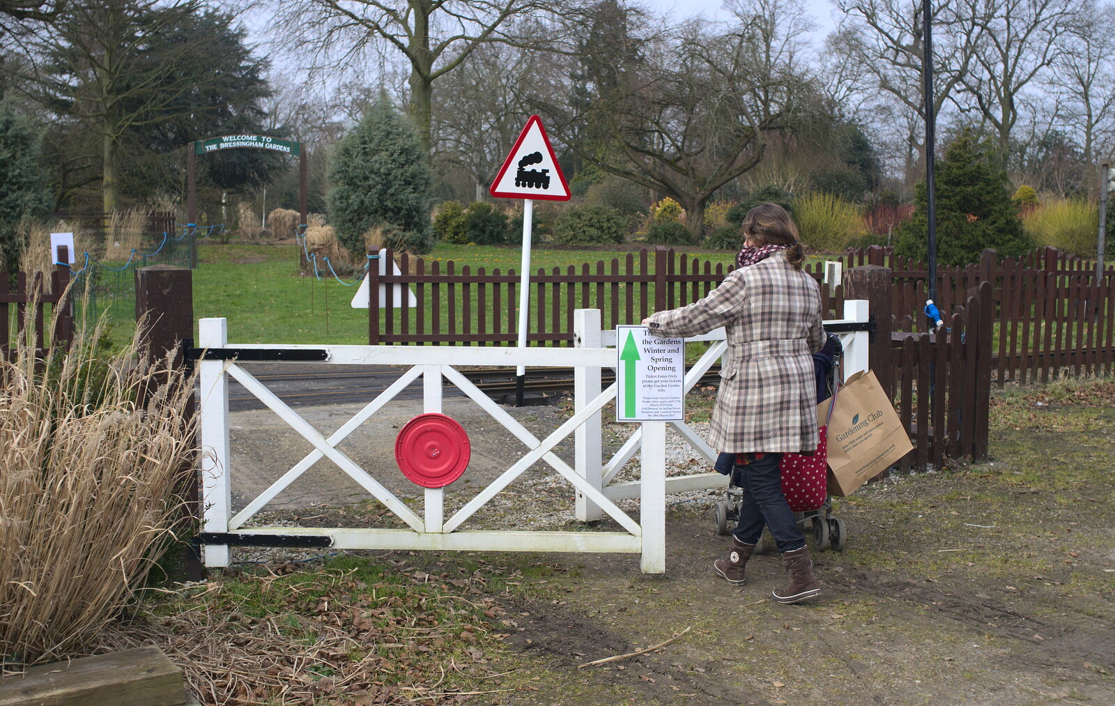 Crossing the railway line from A Walk around Bressingham Winter Garden, Bressingham, Norfolk - 3rd March 2013