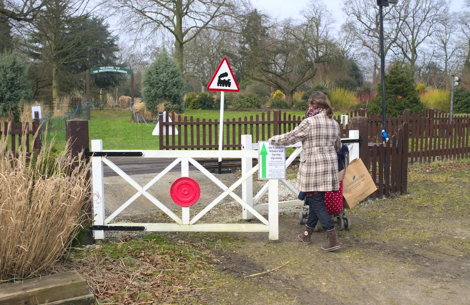 Crossing the railway line, from A Walk around Bressingham Winter Garden, Bressingham, Norfolk - 3rd March 2013