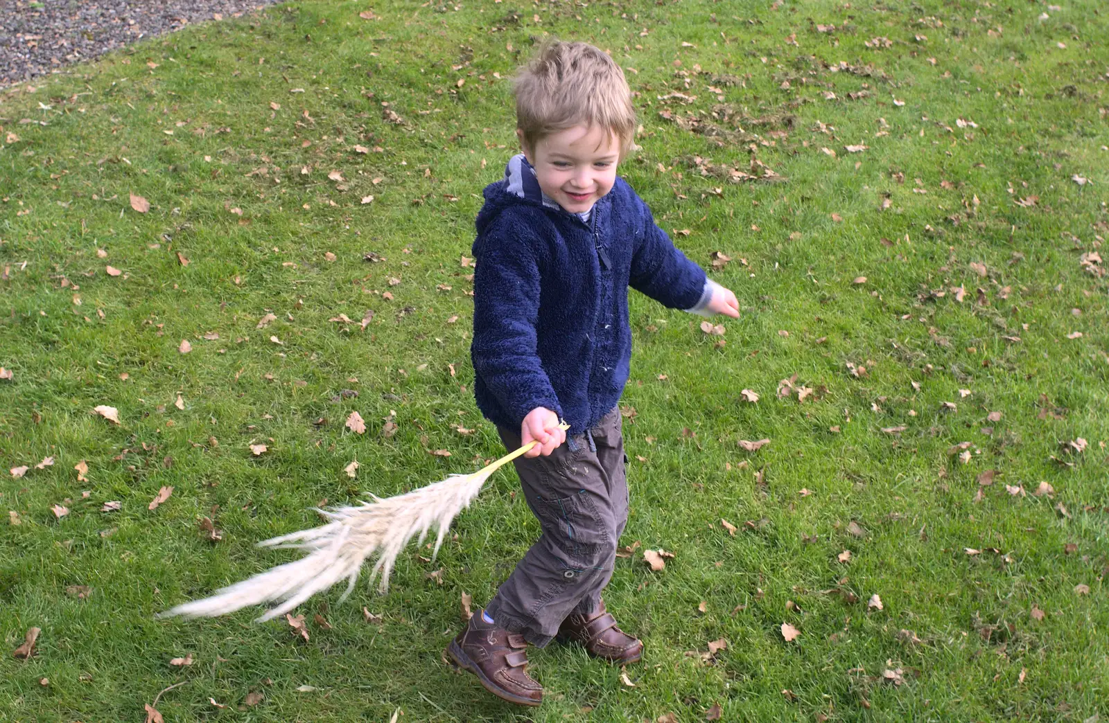 Fred's got a bit of pampas grass, from A Walk around Bressingham Winter Garden, Bressingham, Norfolk - 3rd March 2013