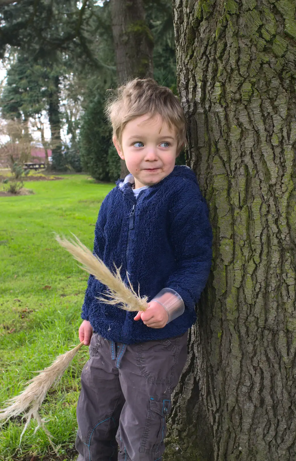 Fred looks cheeky with pampas grass, from A Walk around Bressingham Winter Garden, Bressingham, Norfolk - 3rd March 2013