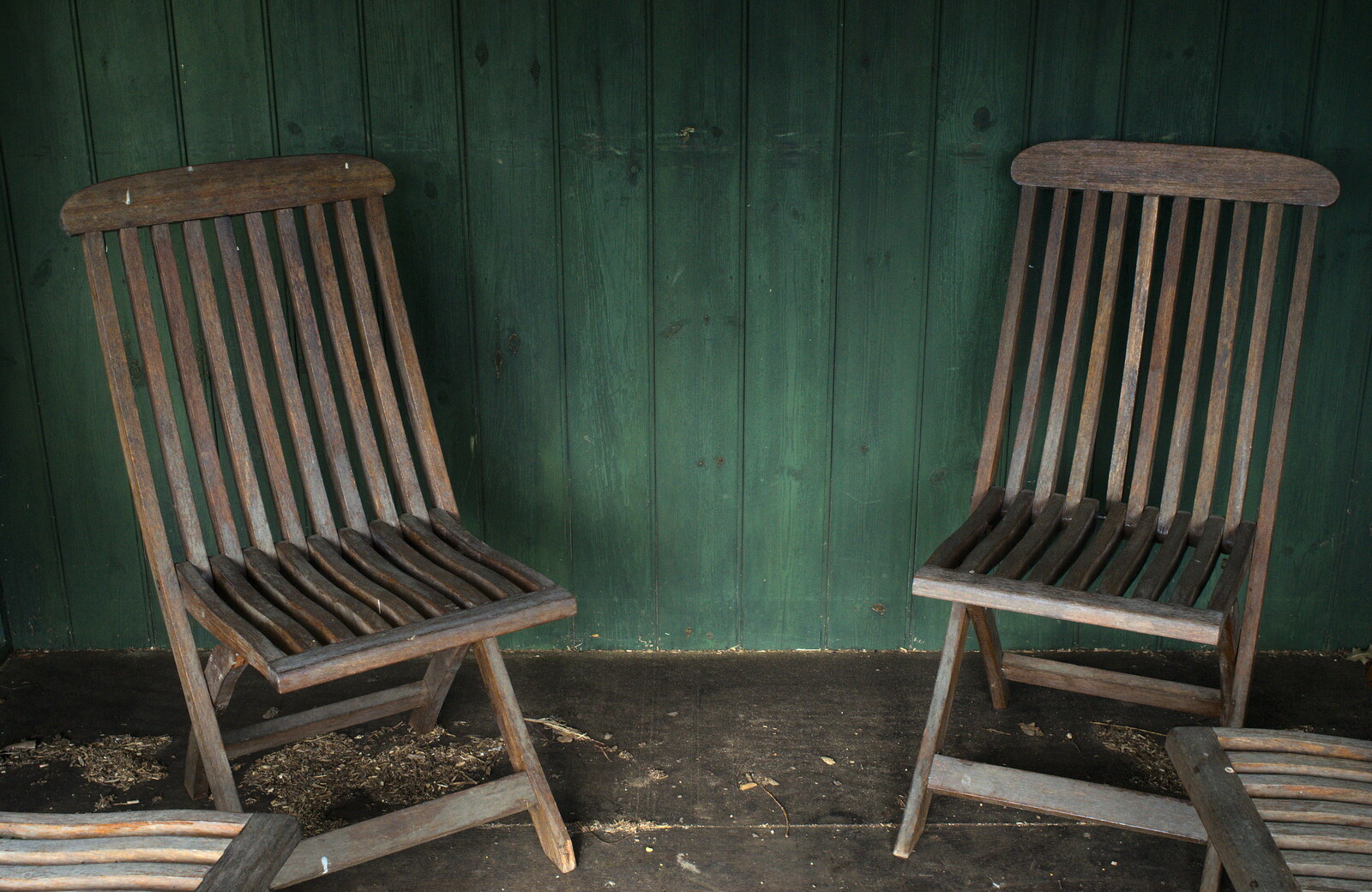 A pair of teak garden chairs from A Walk around Bressingham Winter Garden, Bressingham, Norfolk - 3rd March 2013
