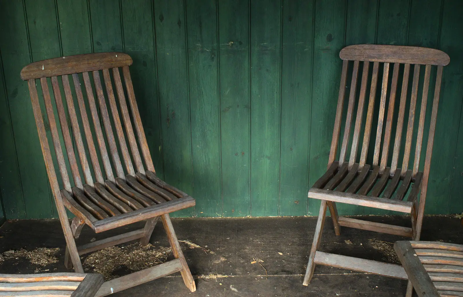 A pair of teak garden chairs, from A Walk around Bressingham Winter Garden, Bressingham, Norfolk - 3rd March 2013